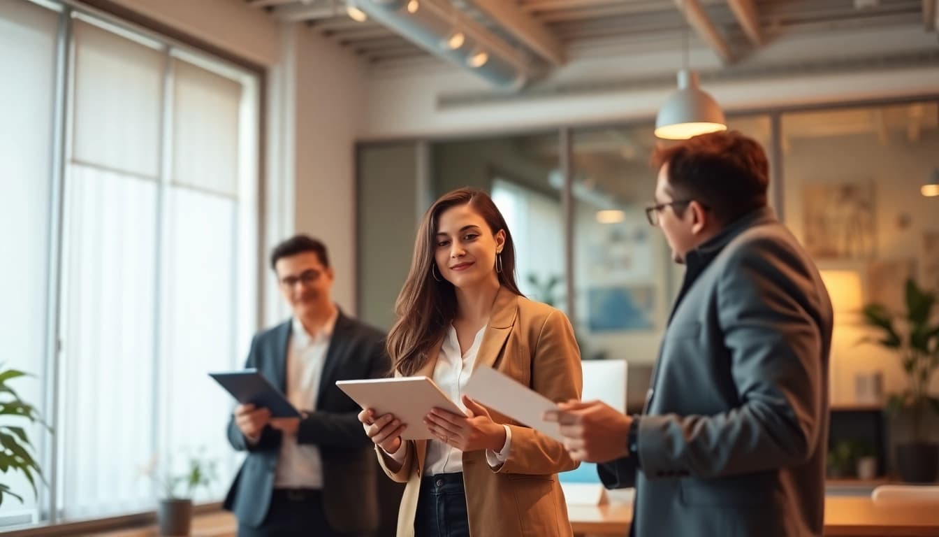 Discover Stellenangebote by engaged professionals reviewing job listings in a welcoming office environment.