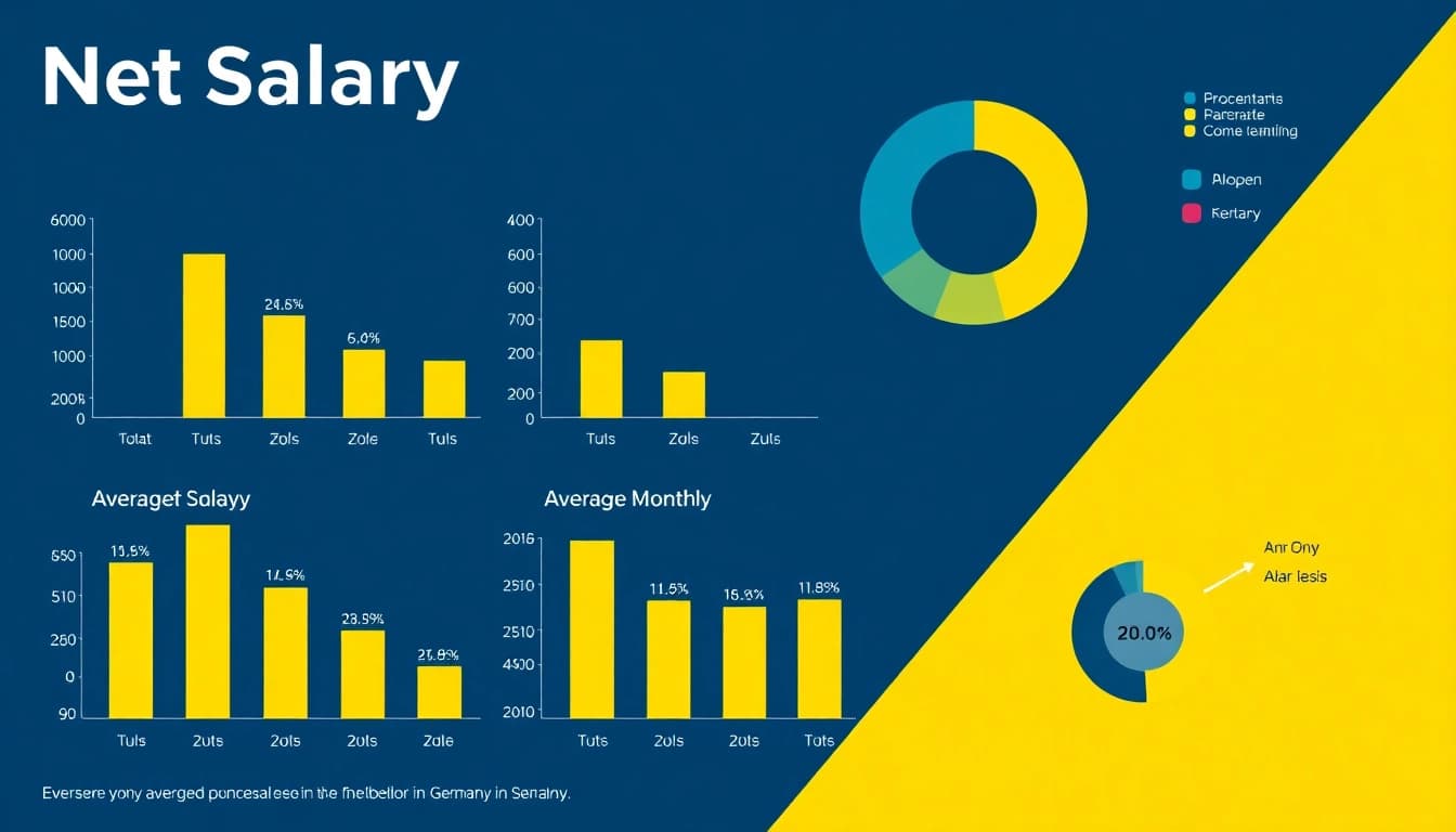 Infographic representing the net salary in Germany with vibrant graphs and statistics.