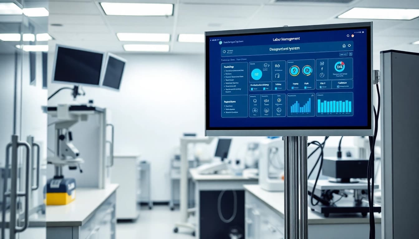 Visualisieren Sie ein Labor Management System in einem professionellen Labor mit modernen Technologien.
