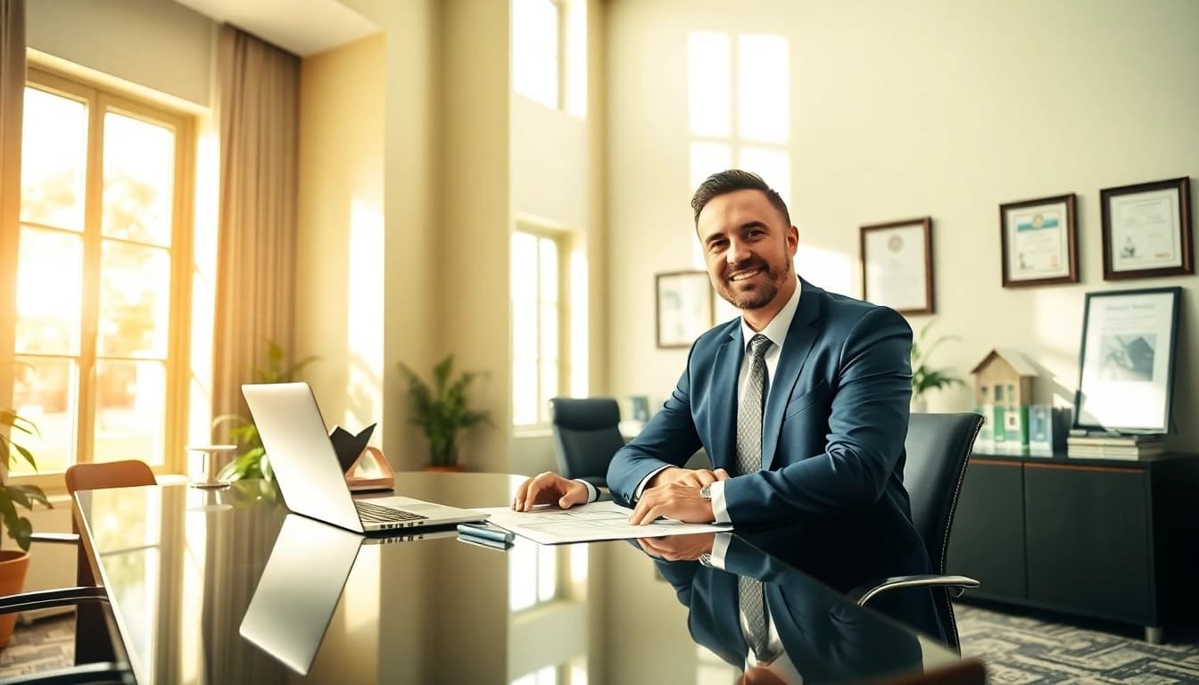 Immobilienmakler Frankfurt Dornbusch berät Kunden in modernem Büro mit eleganter Einrichtung.