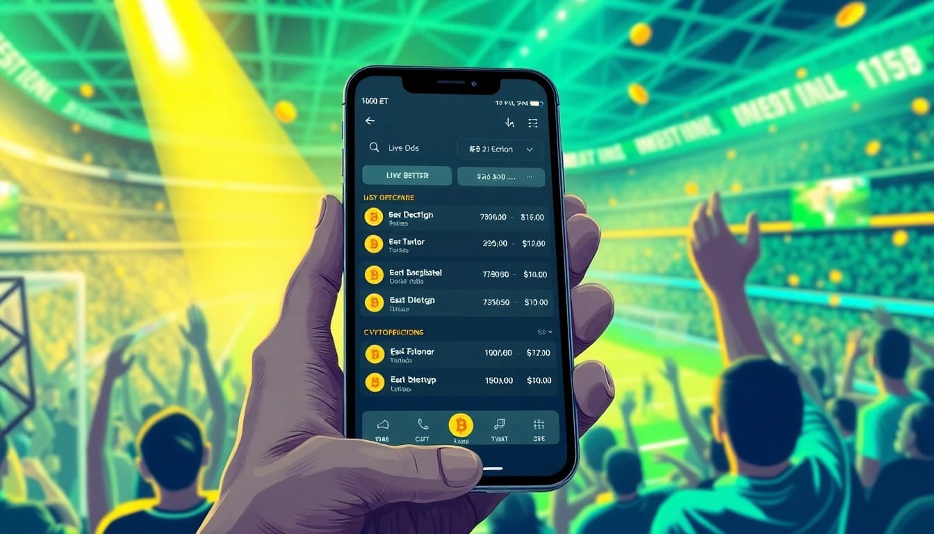 Experience the thrill of crypto sports betting with dynamic betting apps featured in a lively sports environment.