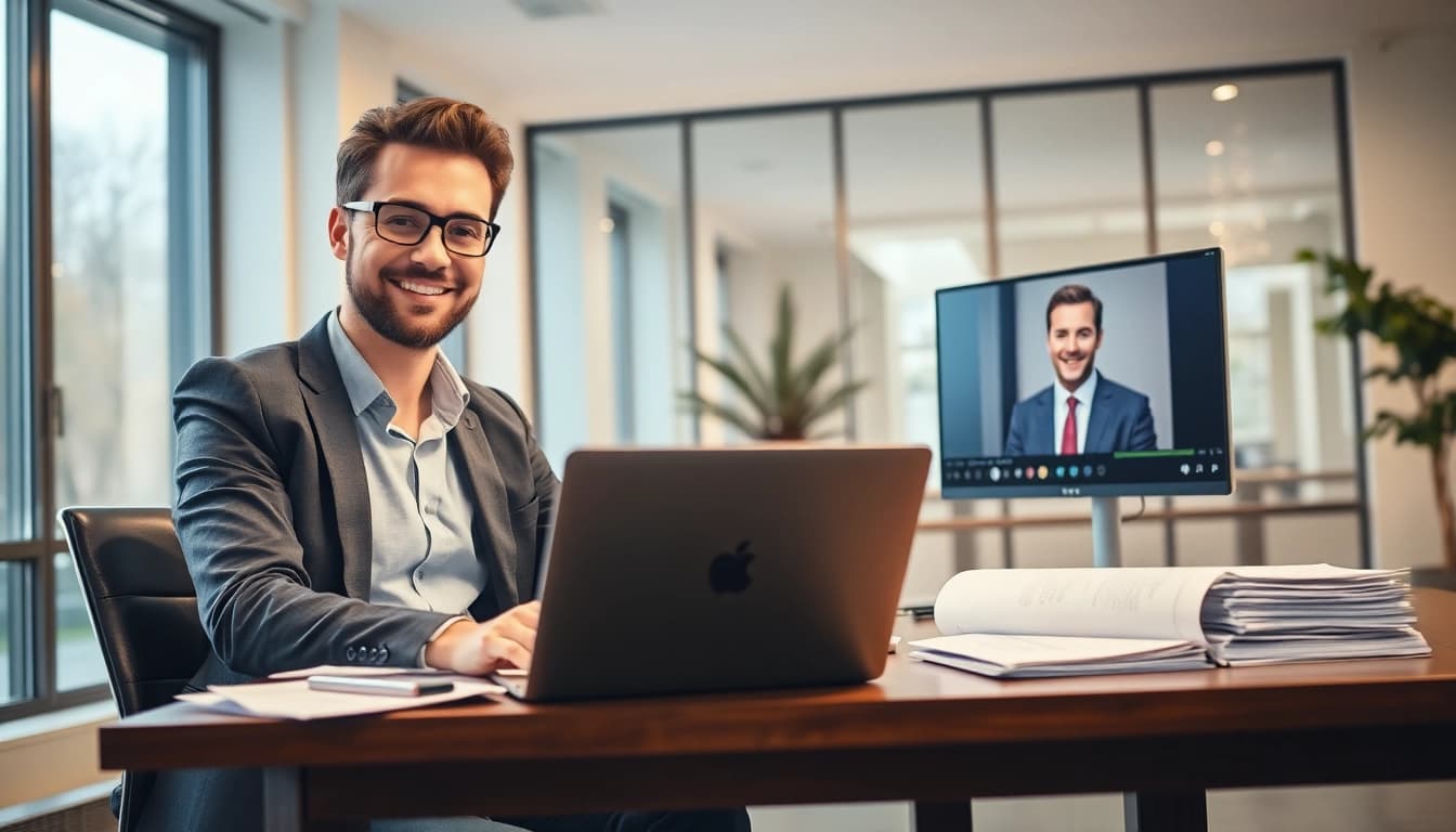 Headhunter Pflegekräfte unterstützt Kandidaten in modernem Büro.