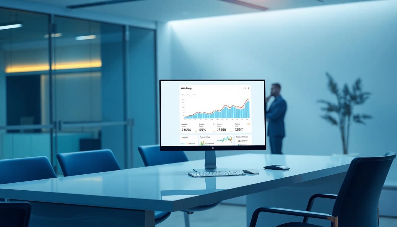 Visualisieren Sie den Web-Rang in einem modernen Büro, das digitales Arbeiten darstellt.