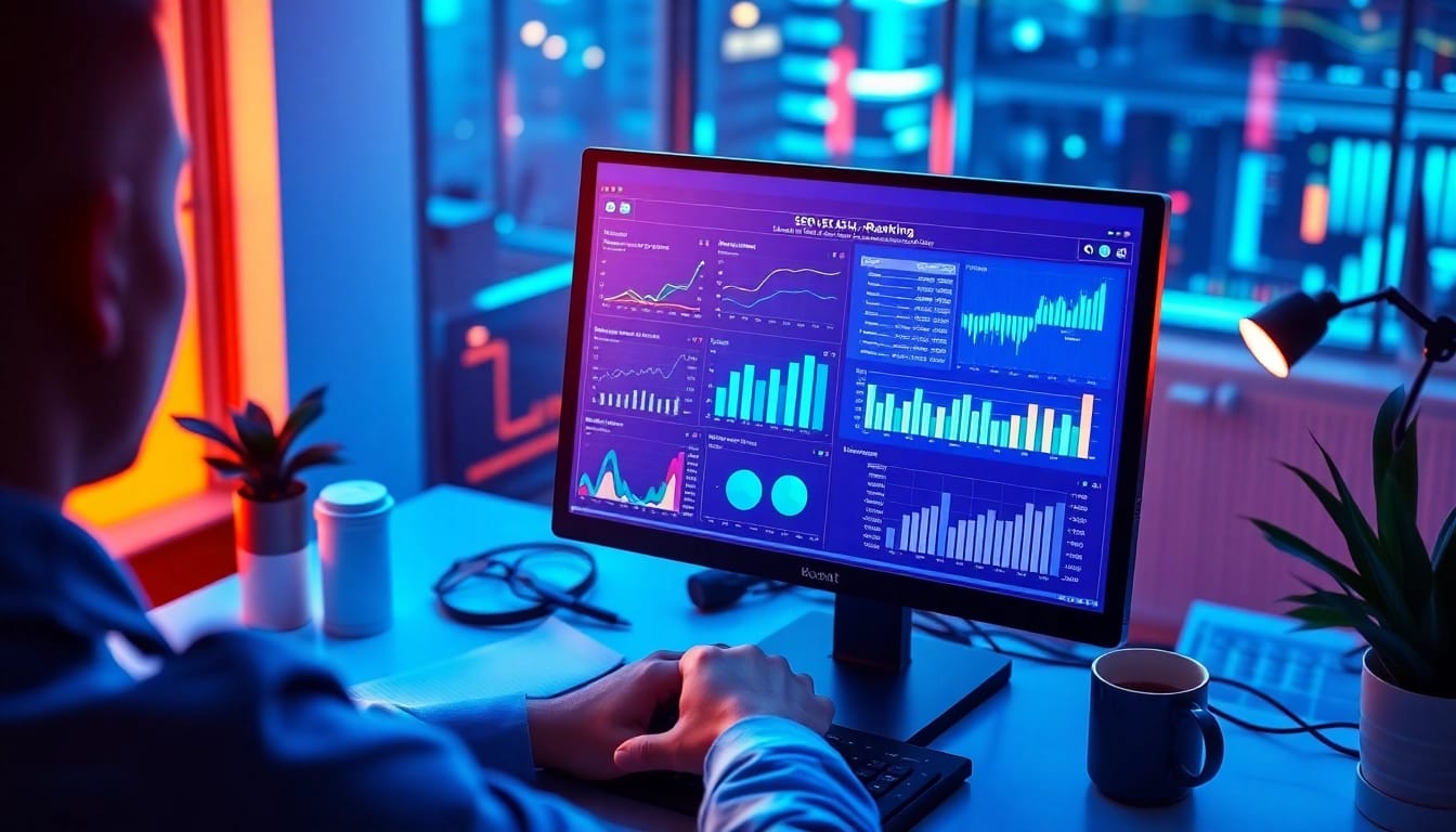 Visualize an engaging workspace for analyzing SEO-Ranking data with charts and analytics.