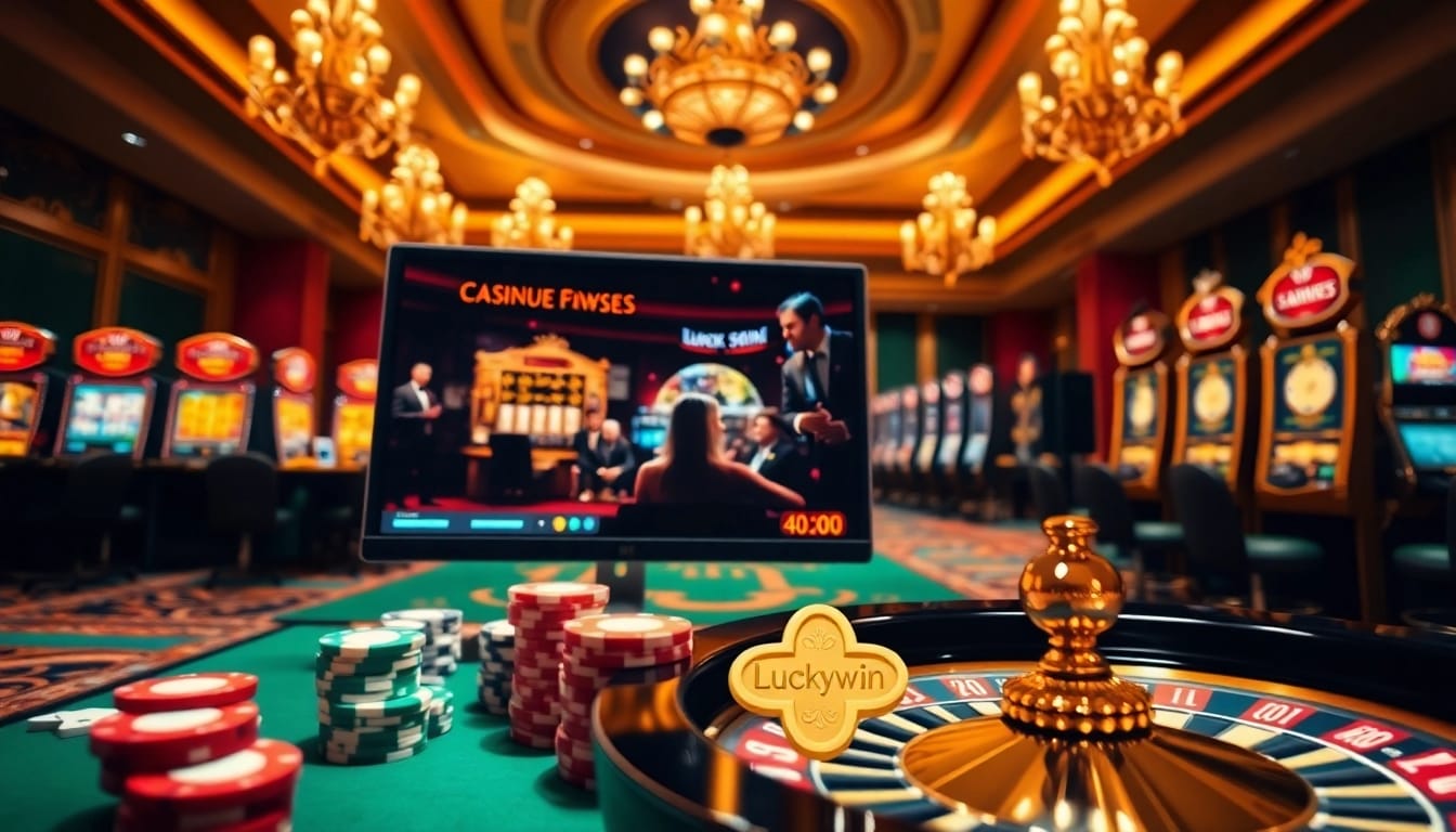 Experience winning moments at Luckywin online casino with vibrant casino imagery featuring slot machines and tables.