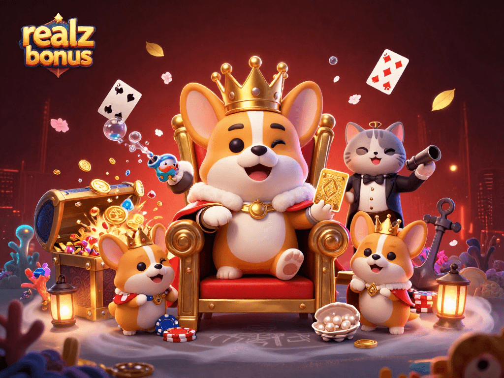 Erlebe den aufregenden realz casino bonus mit einem königlichen Corgi und beeindruckenden Casino-Elementen in lebendiger Grafik.