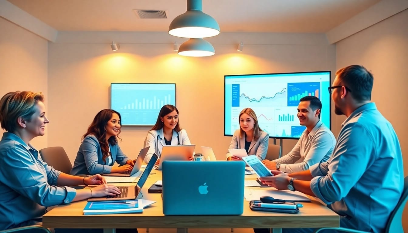 Engage in effective marketing für pflegedienste through collaborative strategies with professionals in a bright room.