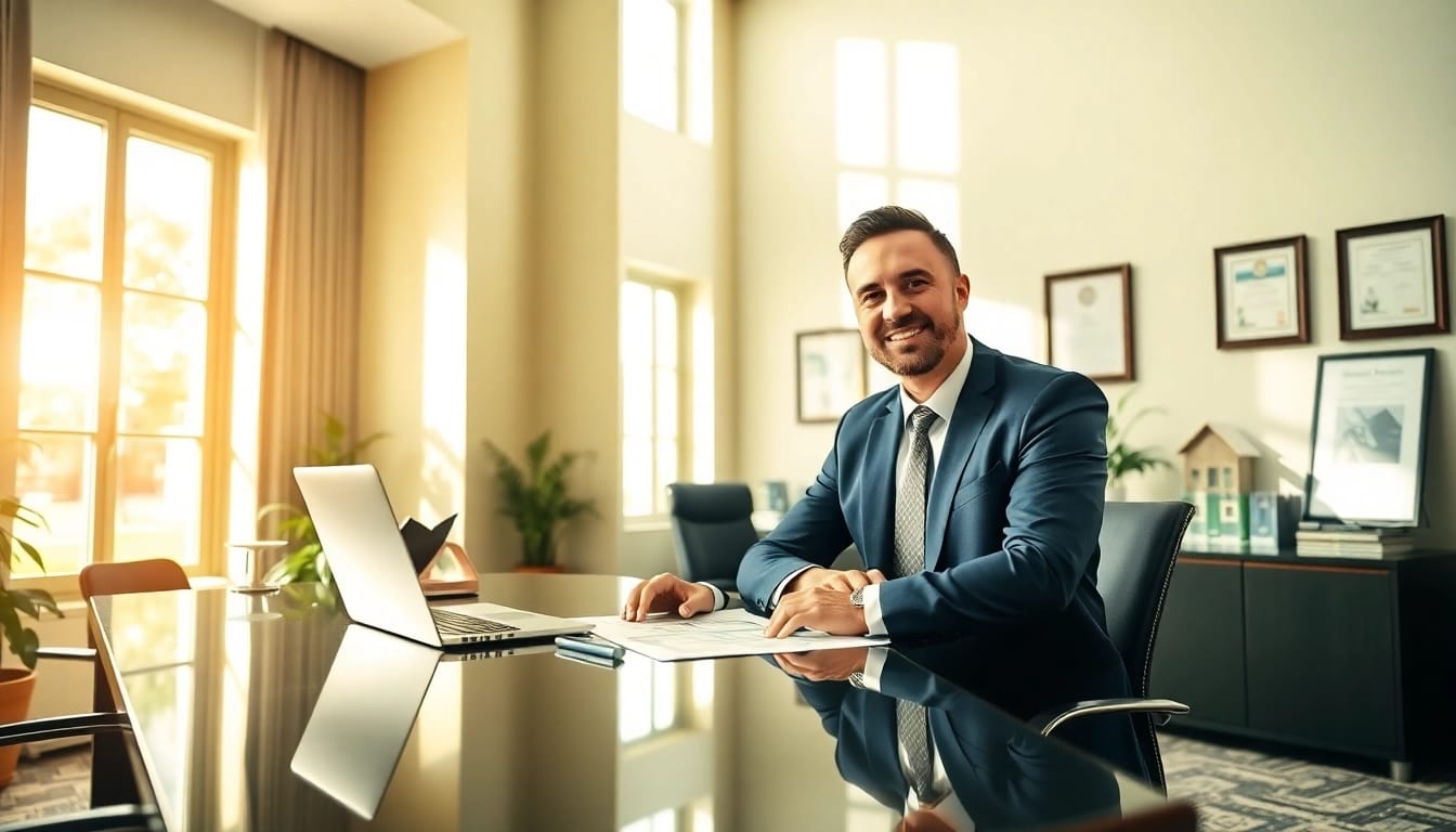 Immobilienmakler Frankfurt Dornbusch berät Kunden in modernem Büro mit eleganter Einrichtung.