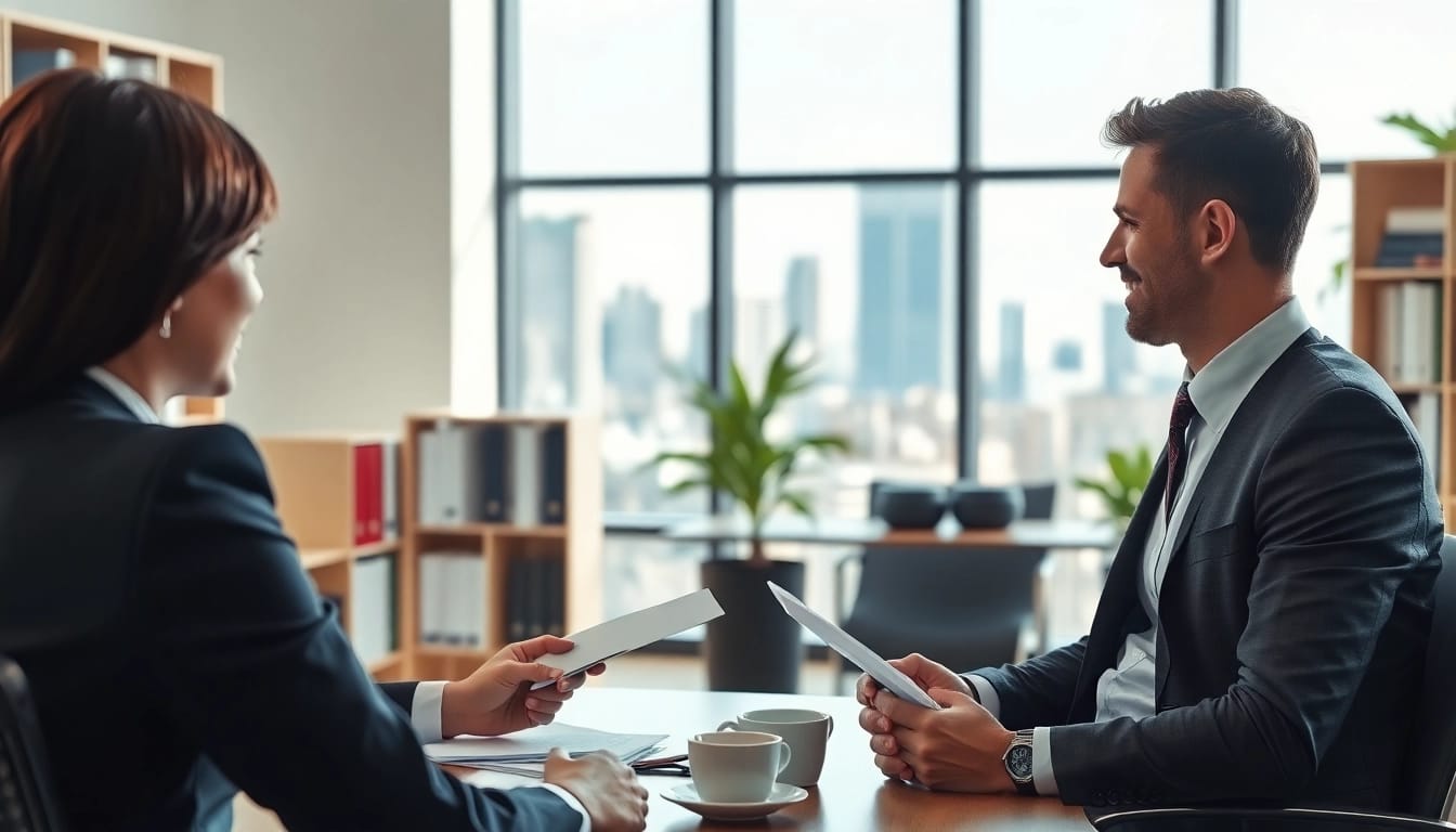 Headhunter Ingenieure conducting an interview with an engineering candidate in a professional office setting.