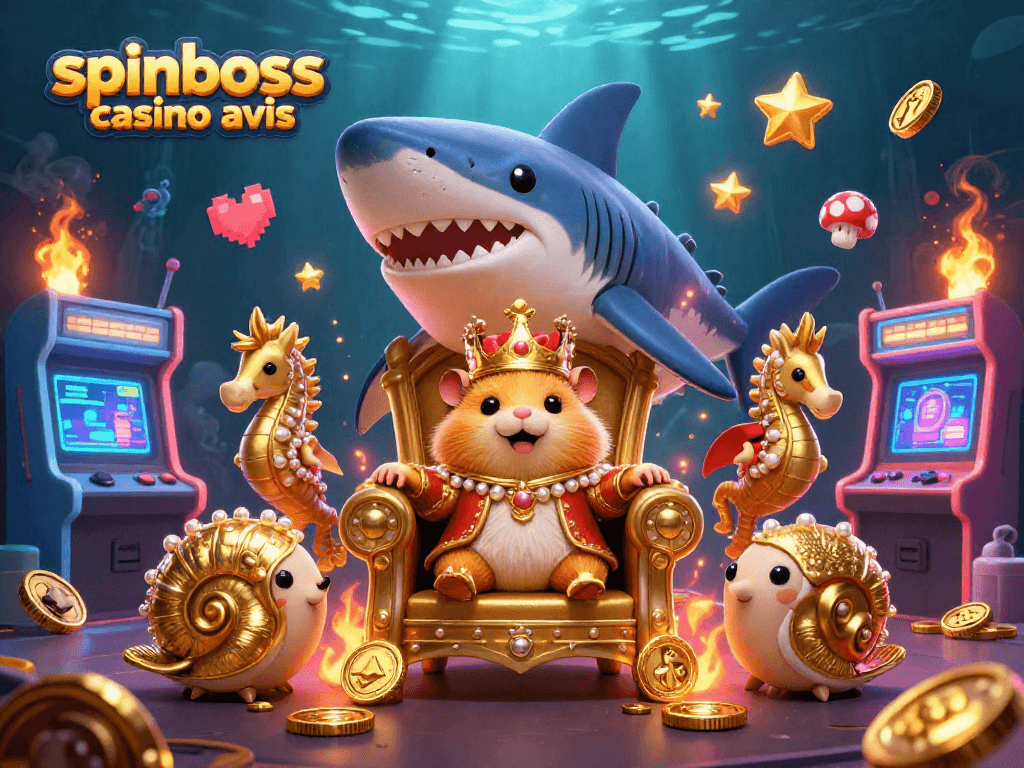 Évaluez spinboss casino avis avec un roi hamster doré sur son trône, entouré de gardes.
