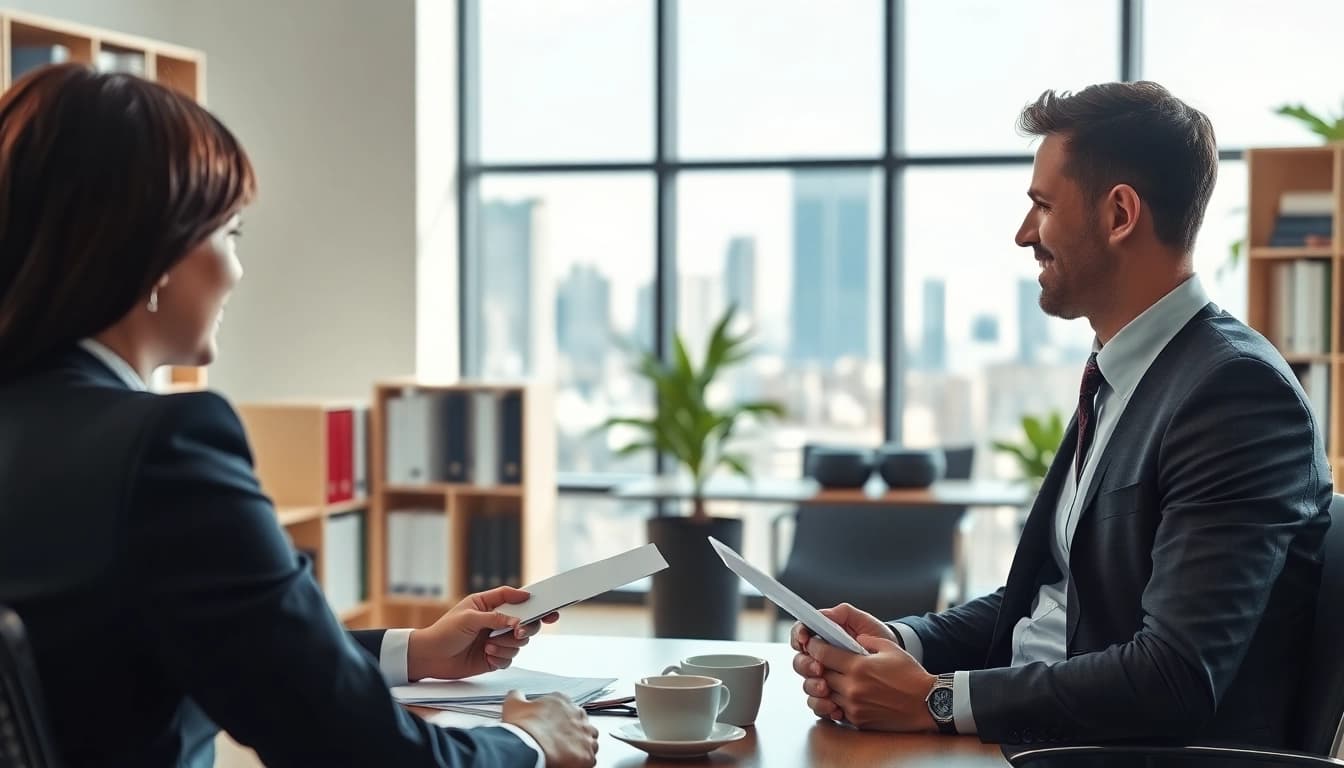 Headhunter Ingenieure conducting an interview with an engineering candidate in a professional office setting.