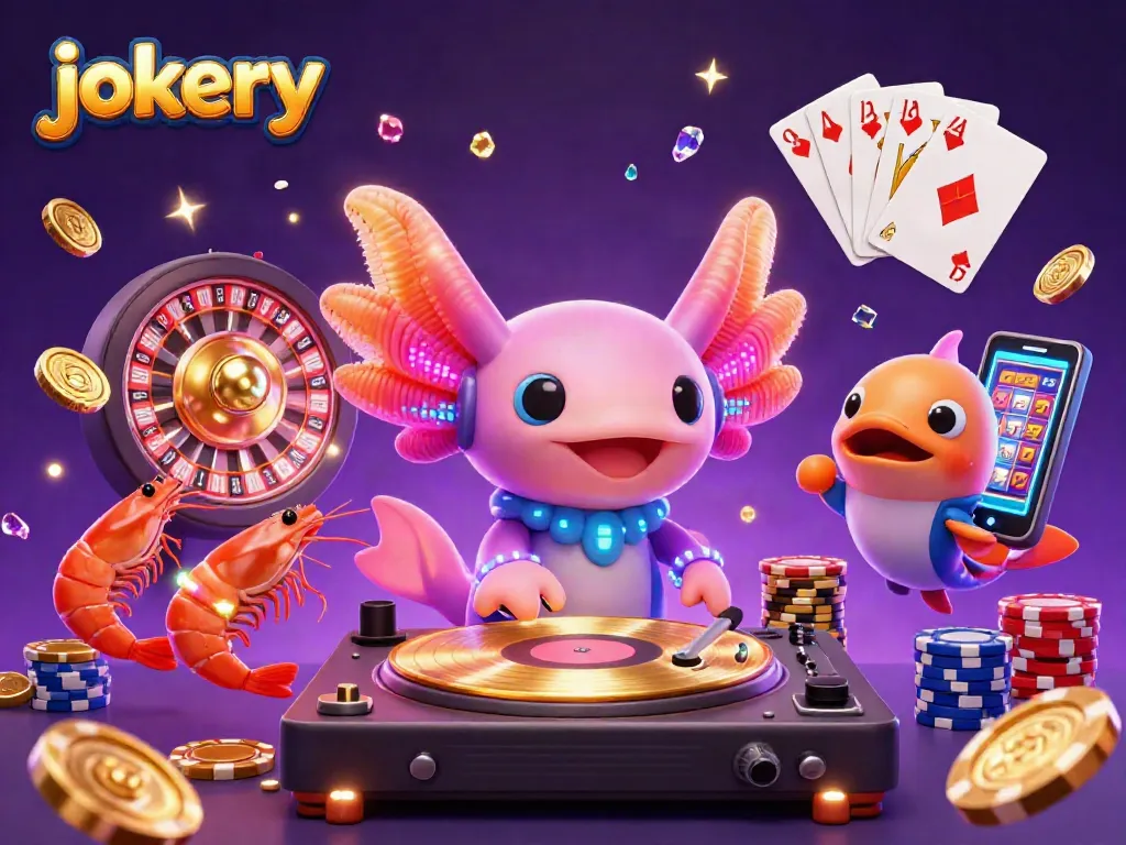 Engage in jokery action with vibrant 3D casino characters, spinning roulette, and sparkling gems.