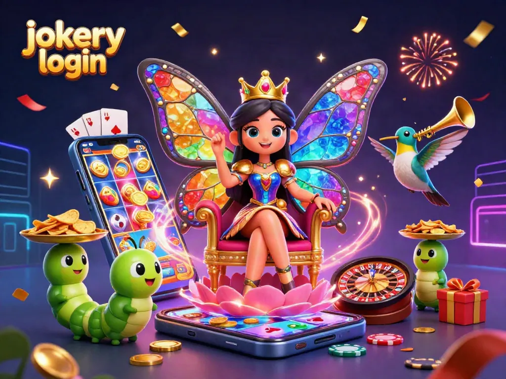 Engage with the exciting jokery login experience through vibrant casino elements and animated characters.