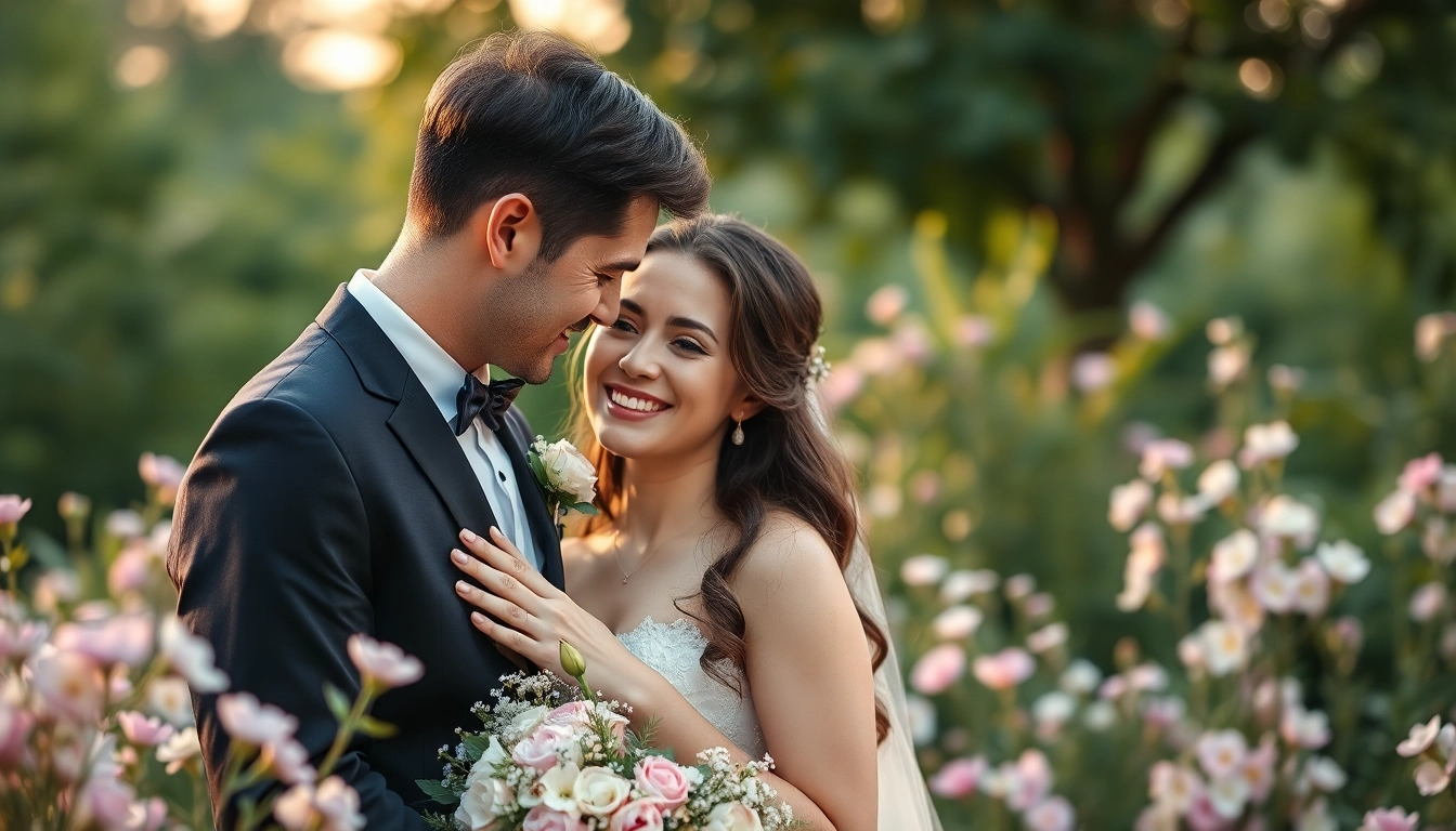 Hochzeitsfotograf München fängt ein glückliches Paar in natürlicher Umgebung ein.