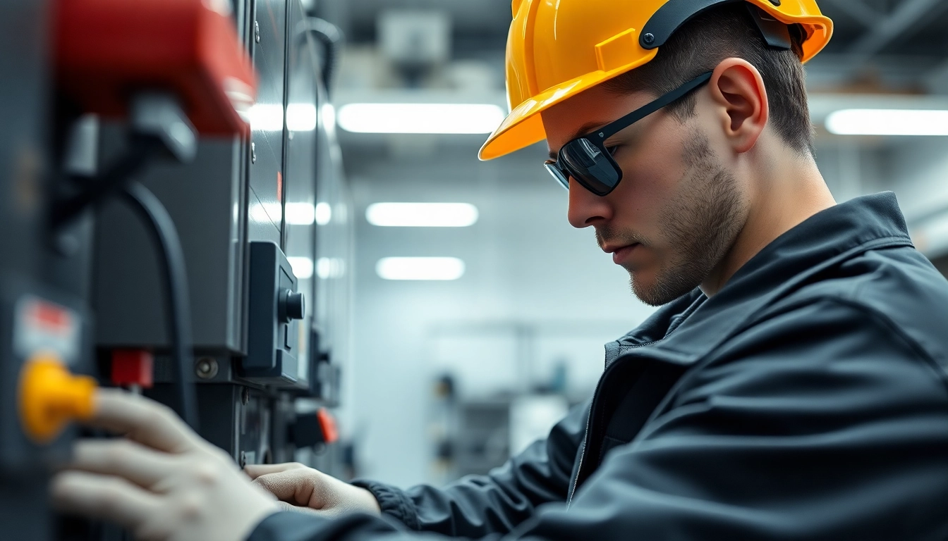 Electrician conducting a DGUV V3 Prüfung, ensuring safety compliance in a workshop.