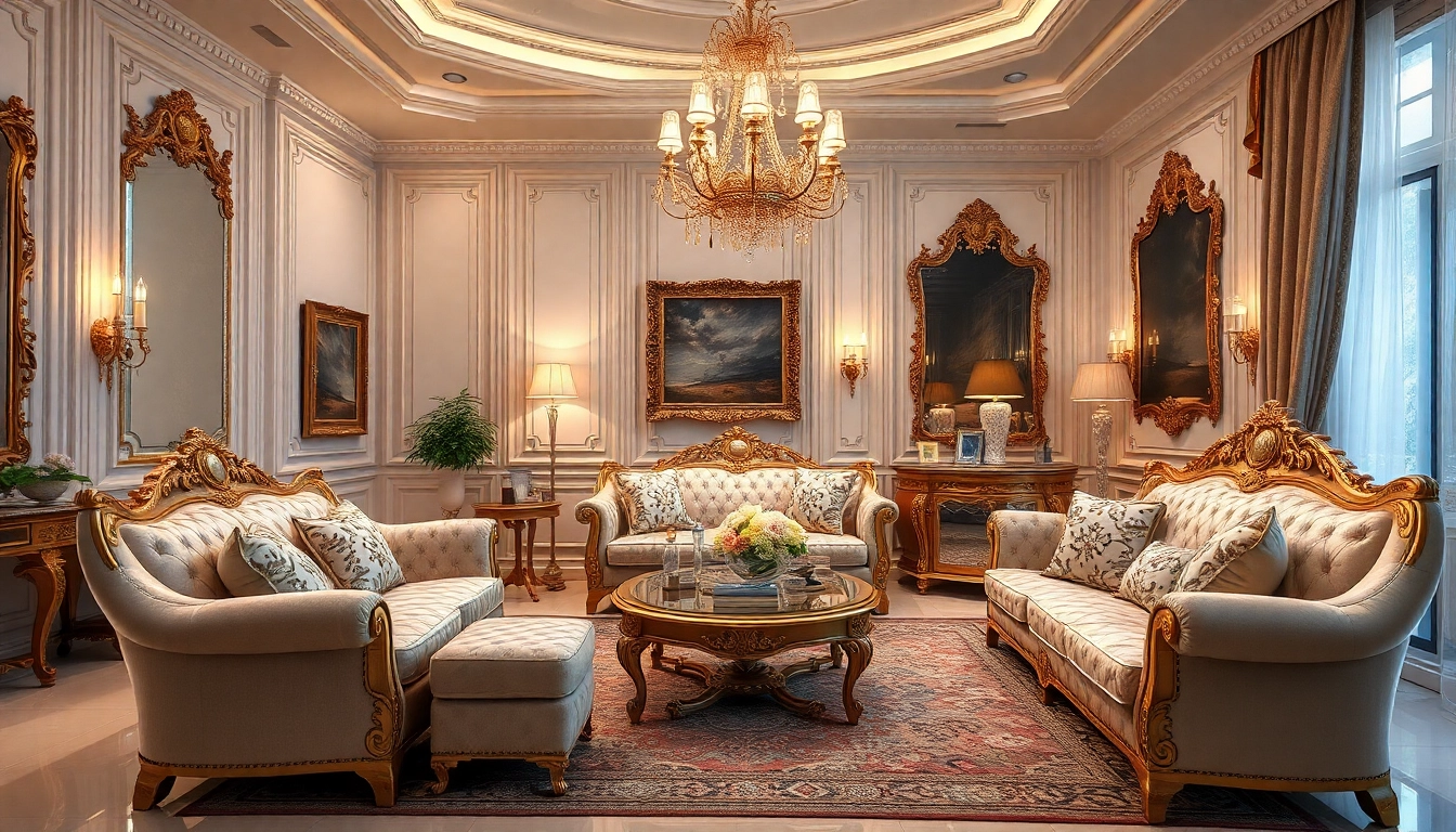 Luxury living space featuring plush furniture and warm lighting for a sophisticated ambiance.