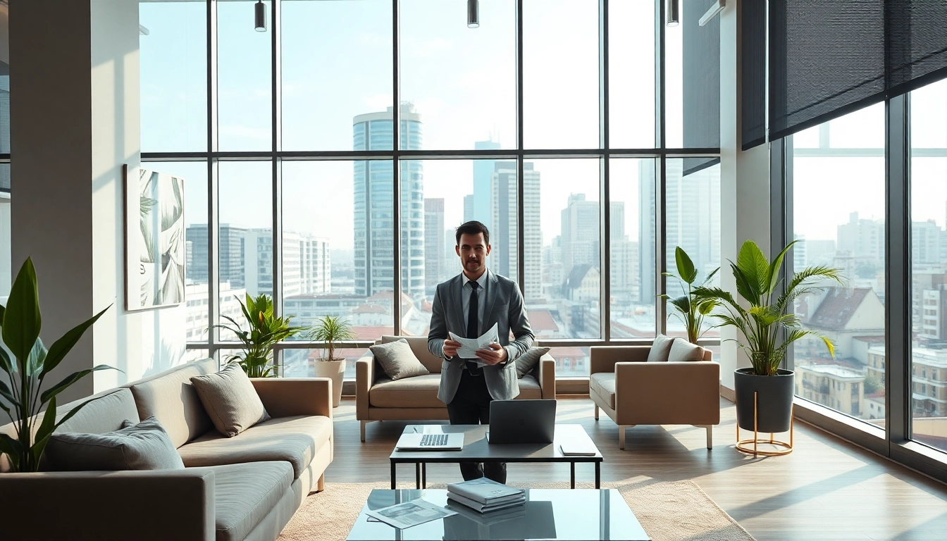 Immobilienmakler Frankfurt Sachsenhausen berät Kunden in einem modernen Büro.