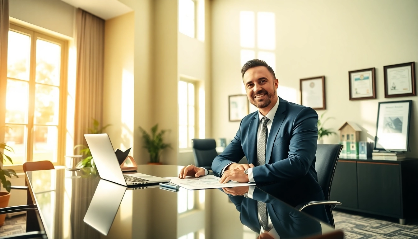 Immobilienmakler Frankfurt Dornbusch berät Kunden in modernem Büro mit eleganter Einrichtung.