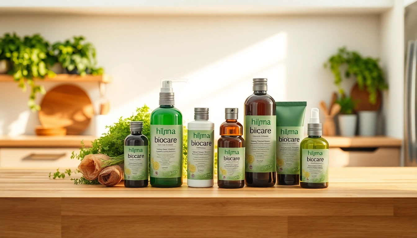 Hilma biocare Produkte schön präsentiert auf einer modernen Küchenarbeitsplatte.