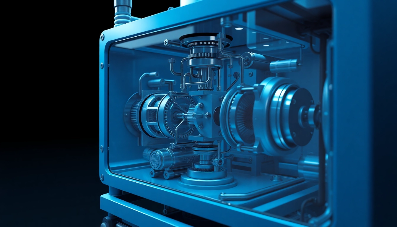 Technische Animation of a complex machine showcasing intricate parts and mechanisms in a visually appealing 3D model.