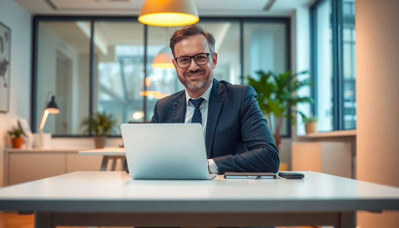 Unternehmensberatung: Ein Unternehmensberater analysiert in einem modernen Büro mit Laptop und Notizen.