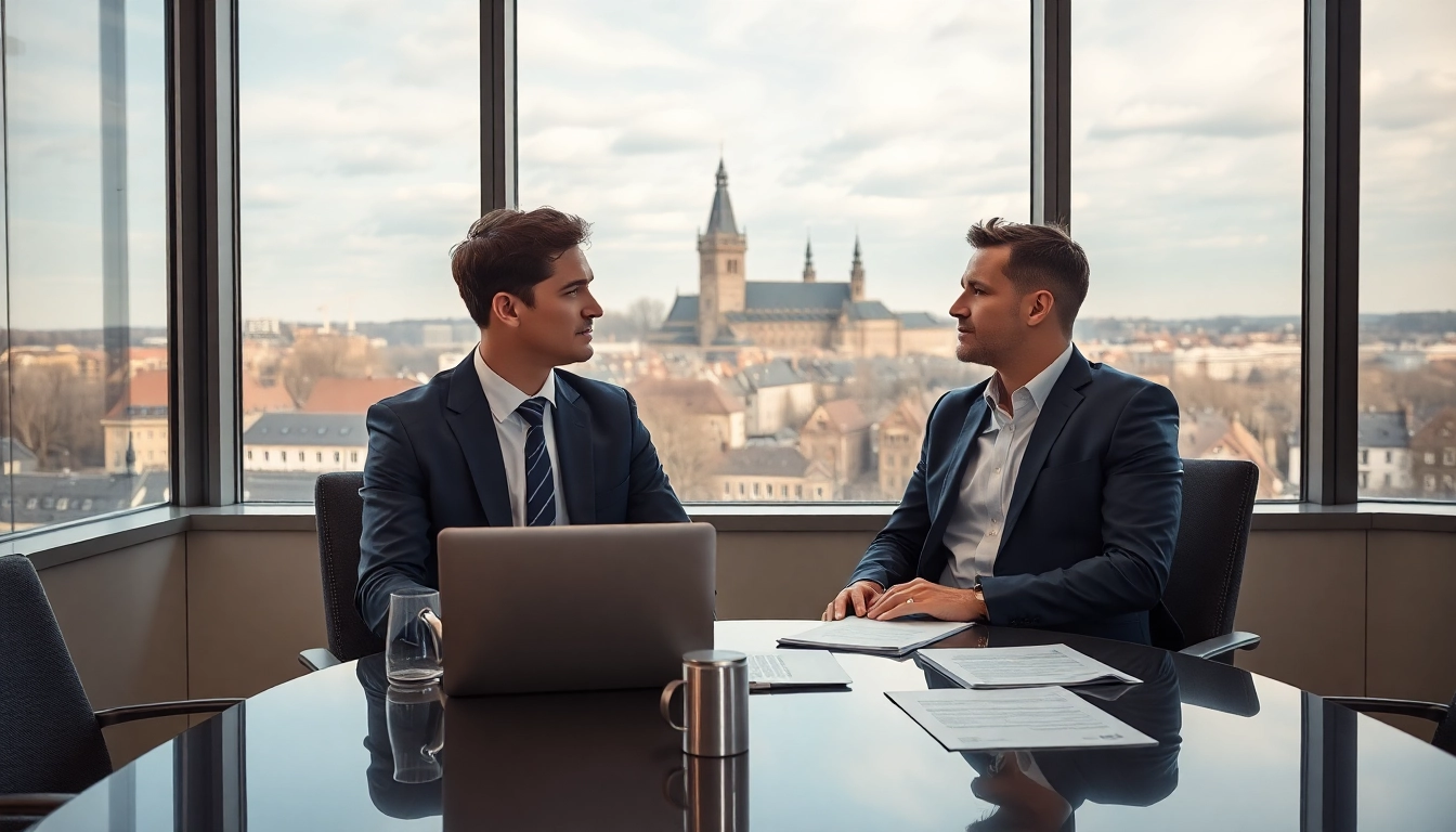 Headhunter Mühlheim berät einen Kandidaten in einem modernen Büro.