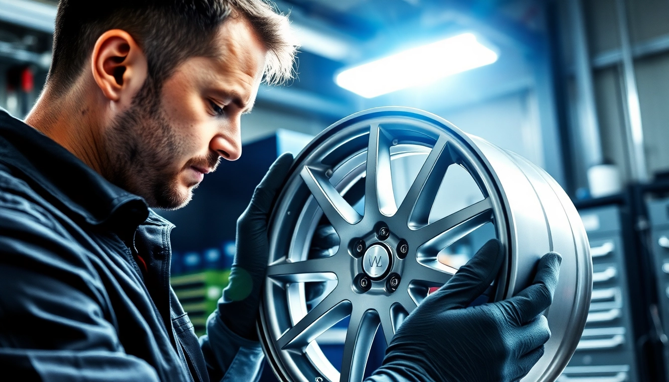 Felge richten München: Techniker repariert präzise eine Alufelge in moderner Werkstatt.
