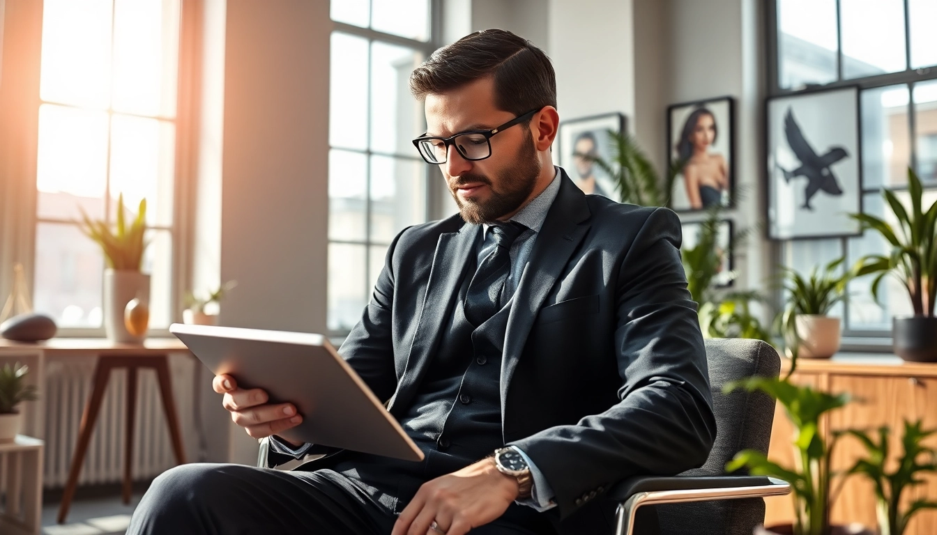 Headhunter Wolfsburg bei der Arbeit, Lebensläufe durchsehend in modernem Büro.