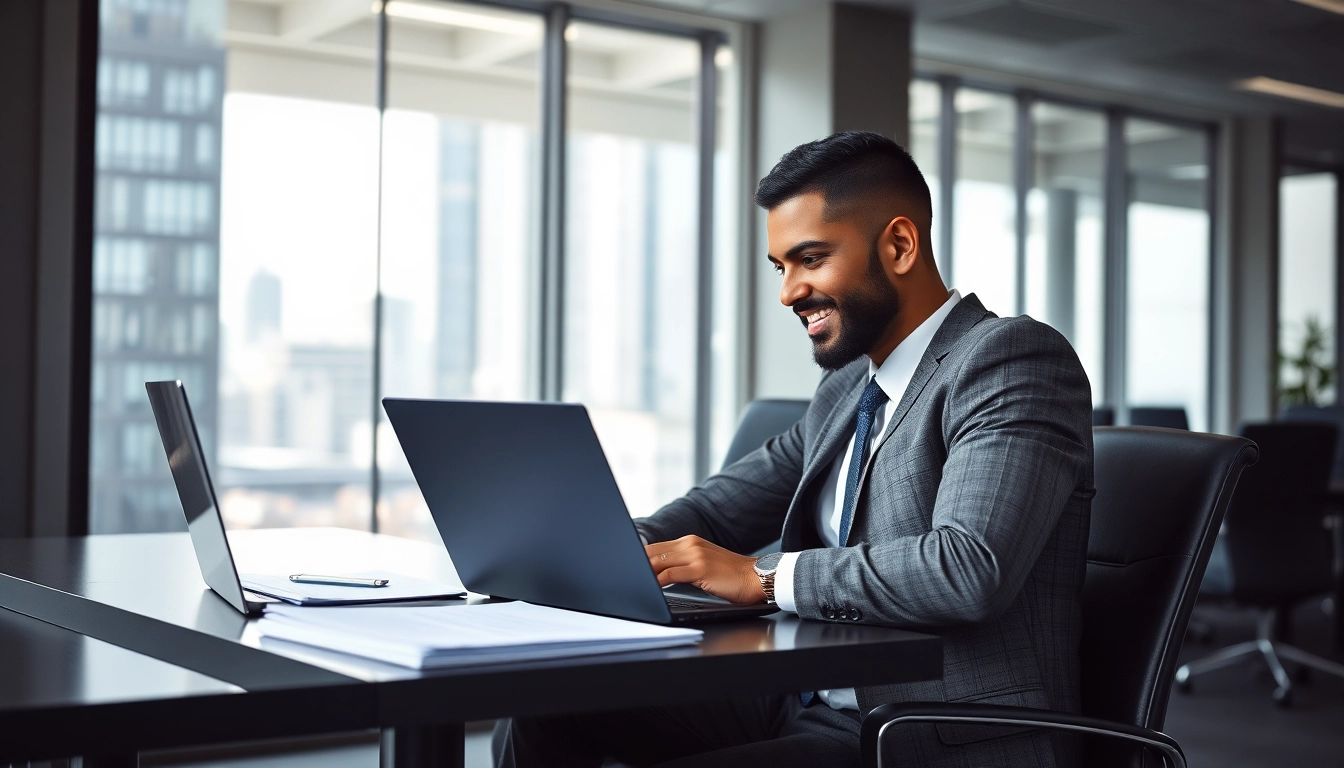 Headhunter Finance in einem modernen Büro, während er Fachliteratur studiert und Kandidaten bewertet.