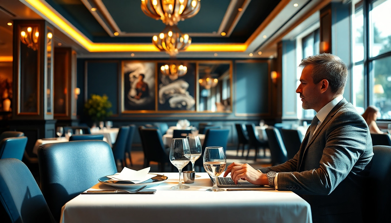 Der Headhunter Gastronomie trifft einen Bewerber in einem eleganten Restaurant, das eine einladende Atmosphäre ausstrahlt.