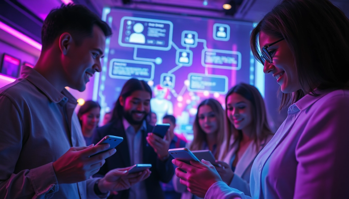 Engaging scene of users interacting with ai chat porn chatbots in a futuristic setting