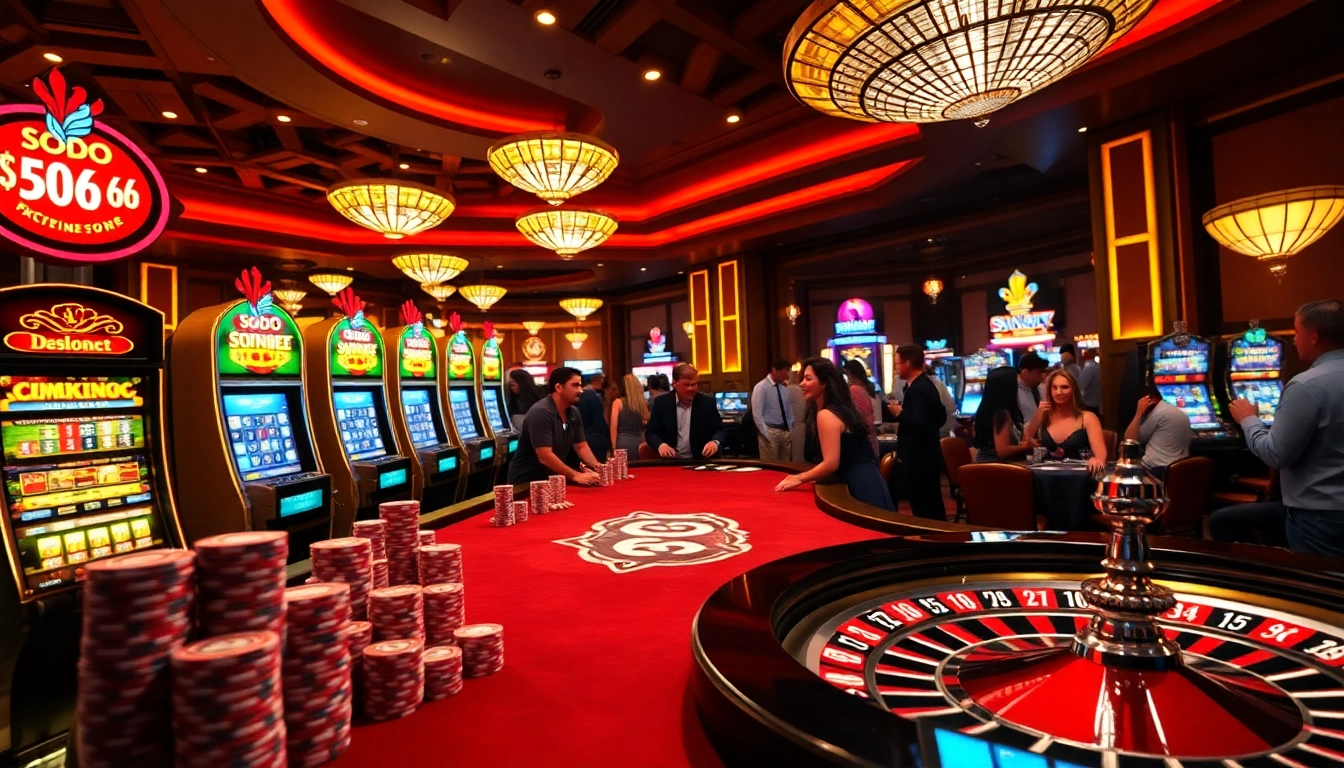 SODO 66 players enjoying thrilling casino games amid vibrant action and luxury.