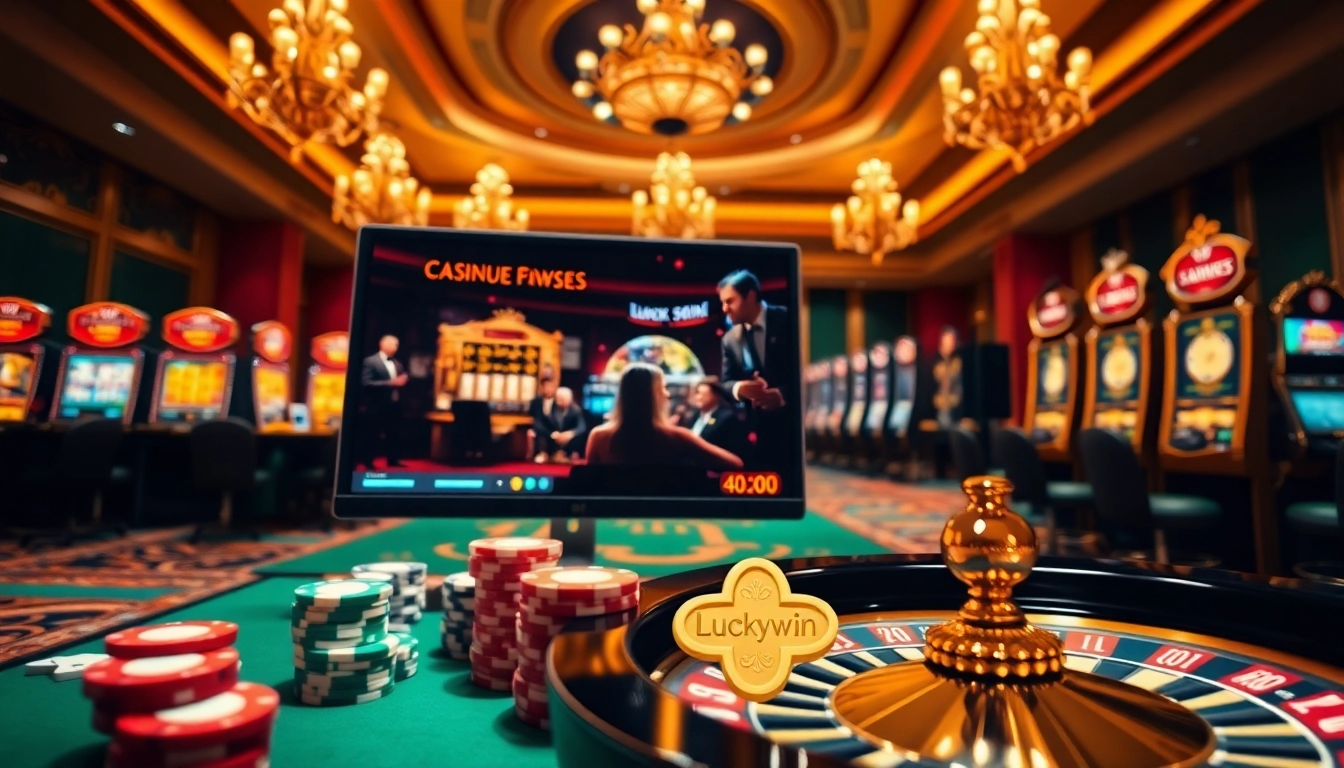 Experience winning moments at Luckywin online casino with vibrant casino imagery featuring slot machines and tables.