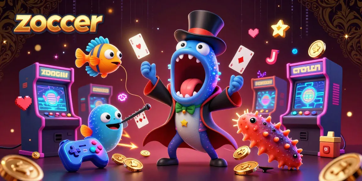 Zoccer's lively casino scene showcases a gulper eel performing magic tricks, illuminated by an anglerfish's spotlight.