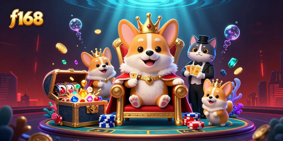 Experience the thrilling world of f168 as royal corgis enjoy a vibrant casino scene bursting with excitement and entertainment.